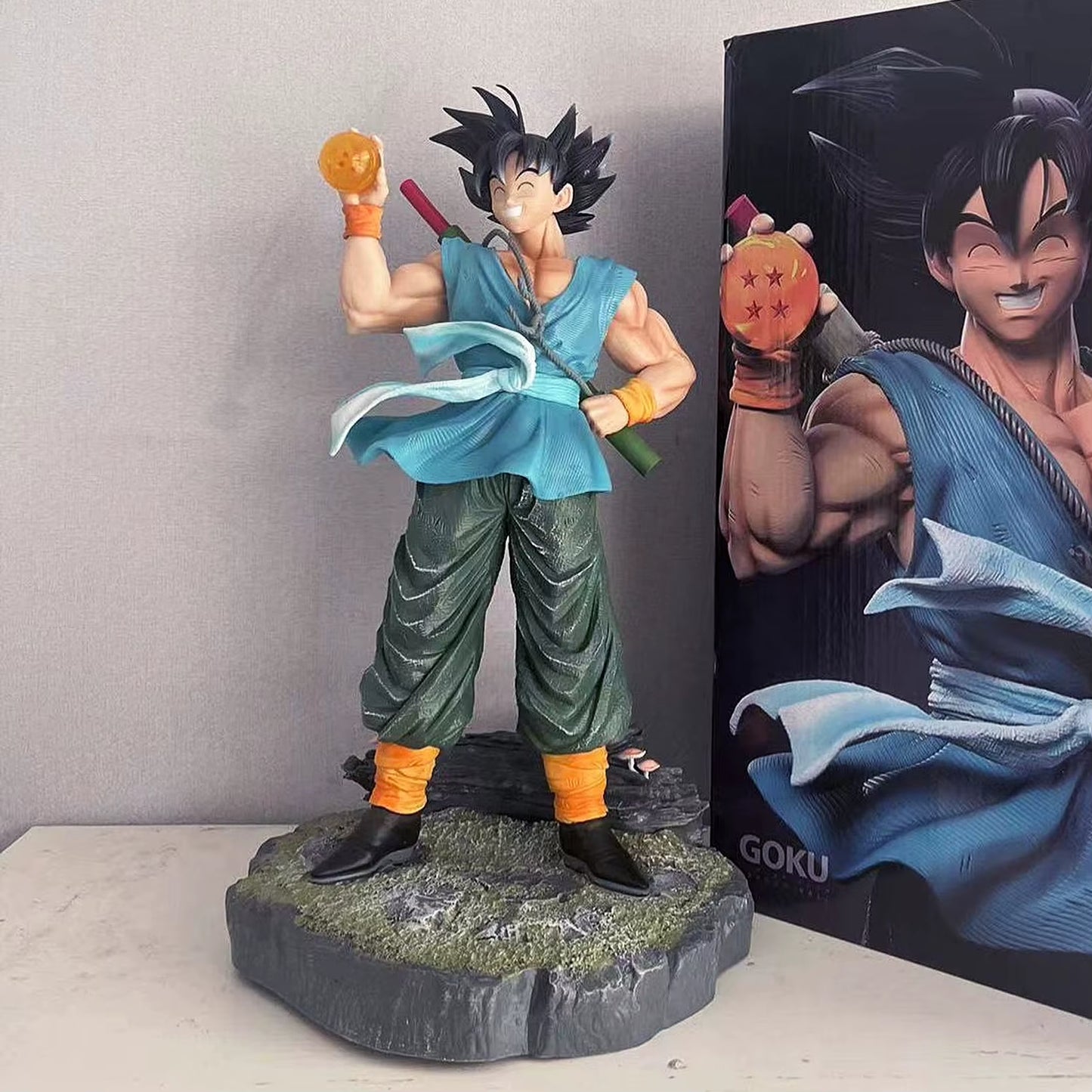 41cm Dragon Ball Z Goku Figurine - Happy Laughing Goku with Four Star Dragon Ball Statue Model - Collectible Action Figure Gift