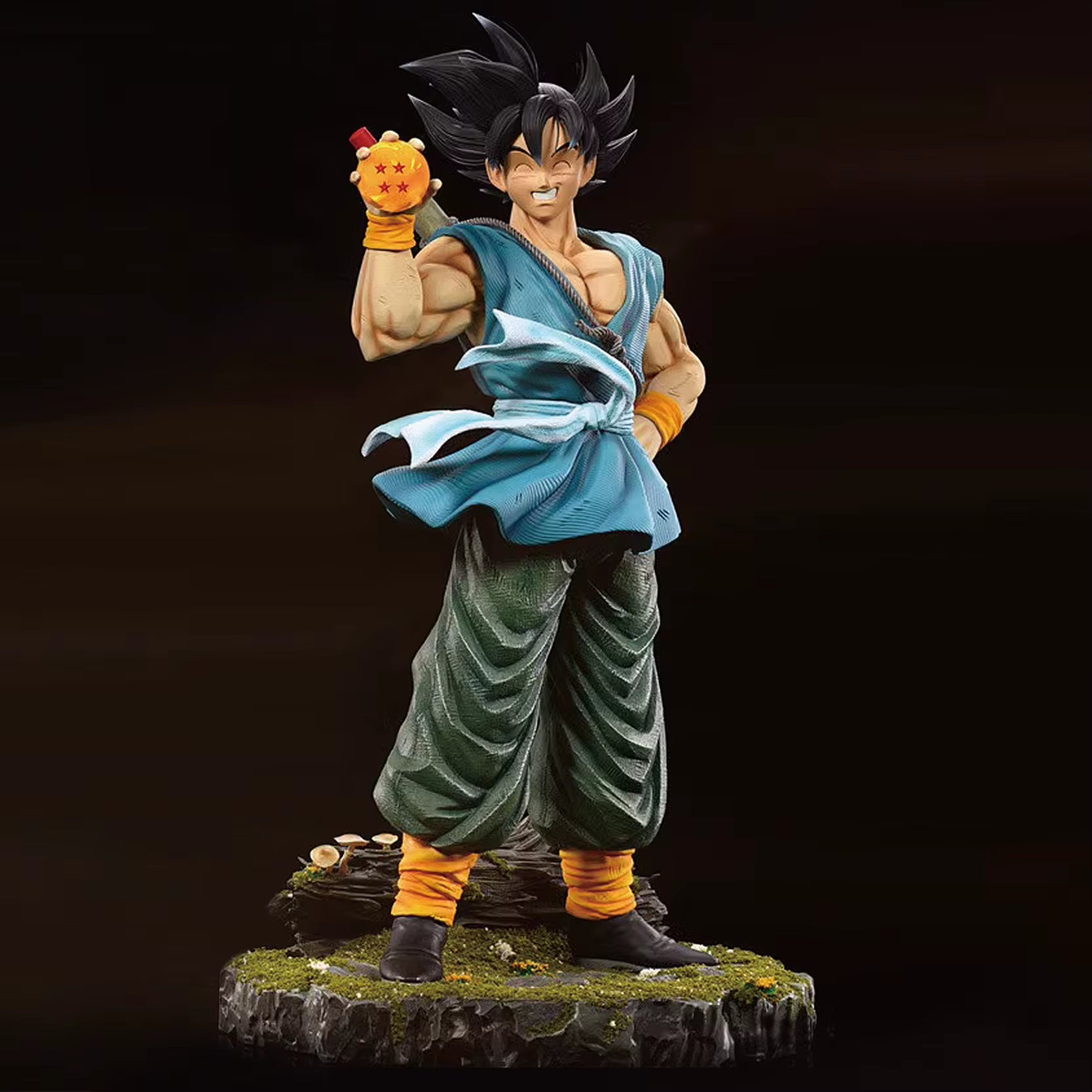 41cm Dragon Ball Z Goku Figurine - Happy Laughing Goku with Four Star Dragon Ball Statue Model - Collectible Action Figure Gift